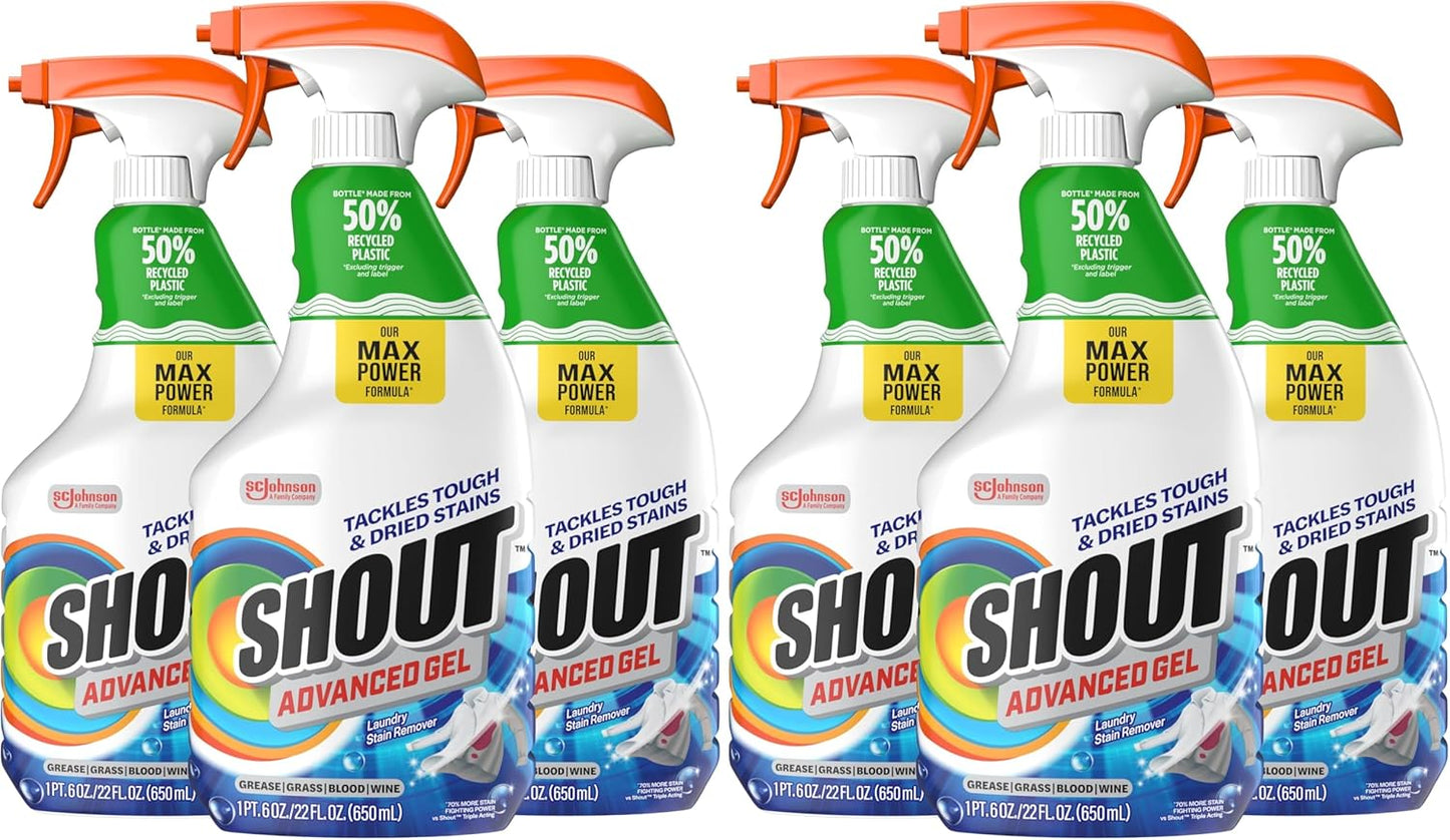 SHOUT Advanced Laundry Stain Remover Gel for Clothes Laundry, Breaks Down Stubborn, Dried-in, and Tough Stains, 22oz Spray, Pack of 3 (Packaging May Vary)