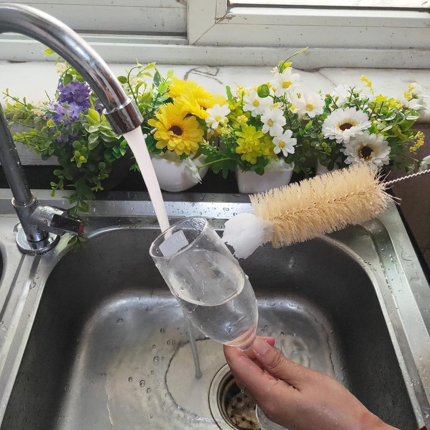NewFerU Stainless Steel Soda Bottle Cleaning Brush Set in Natural Boar Bristle Wool Tip Long Handle, Flexible Bendable Thick Wire Cleaner for Narrow Neck Water Baby Bottles Straw Pipe Tube Flask (3)