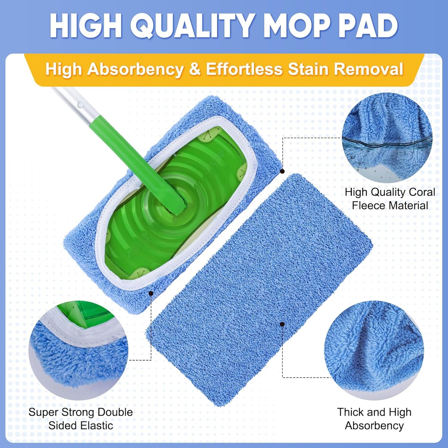 6-Pack Reusable Microfiber Mop Pads Compatible with Swiffer Sweeper, Dry & Wet Sweeping Cloths - Washable Wet Pads Refill for Multi-Surface/Hardwood Floor Cleaning
