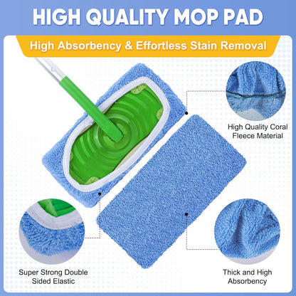 6-Pack Reusable Microfiber Mop Pads Compatible with Swiffer Sweeper, Dry & Wet Sweeping Cloths - Washable Wet Pads Refill for Multi-Surface/Hardwood Floor Cleaning