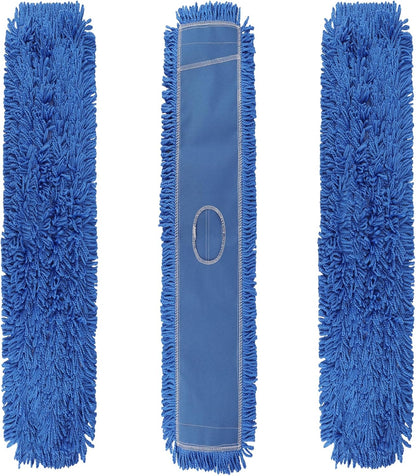 3 Pack 24 Inch Microfiber Dust Mop Head, Medium Washable Commercial Sweeper and Janitorial, Blue