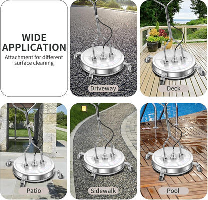 14" Pressure Washer Surface Cleaner with 4 Wheels - Stainless Steel Surface Cleaner for Pressure Washer Attachment for Concrete, Patio, Sidewalk, Deck and Driveways - PWS14
