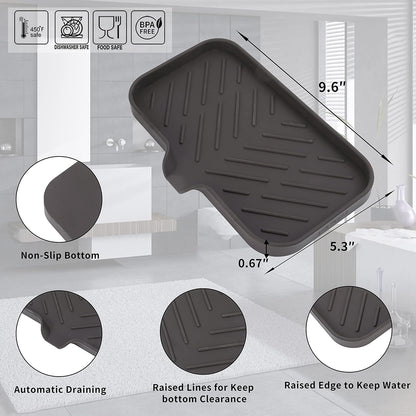 MicoYang Silicone Bathroom Soap Dishes with Drain Spout-Bathroom and Kitchen Sink Organizer,Sponge Holder,Dish Soap Tray,Perfect for Dispenser,Scrubber,Bottle,Cup on Sink or Counter-Black 4.9"×3.2"