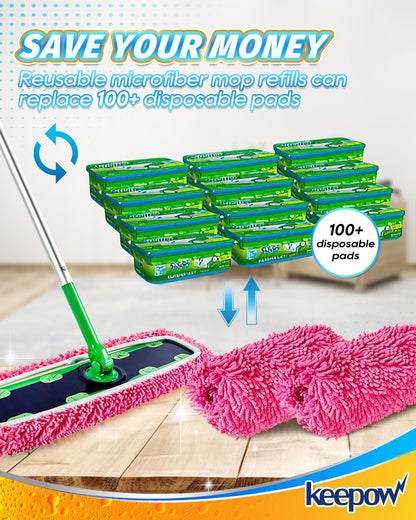 KEEPOW Reusable XL Mop Pads Compatible with Swiffer XL Sweeper, X-Large Dry Sweeping Cloths, Wet Mopping Cloths, Washable Microfiber XL Wet Pads Refills for Surface/Hardwood Floor Cleaning, 4 Pack