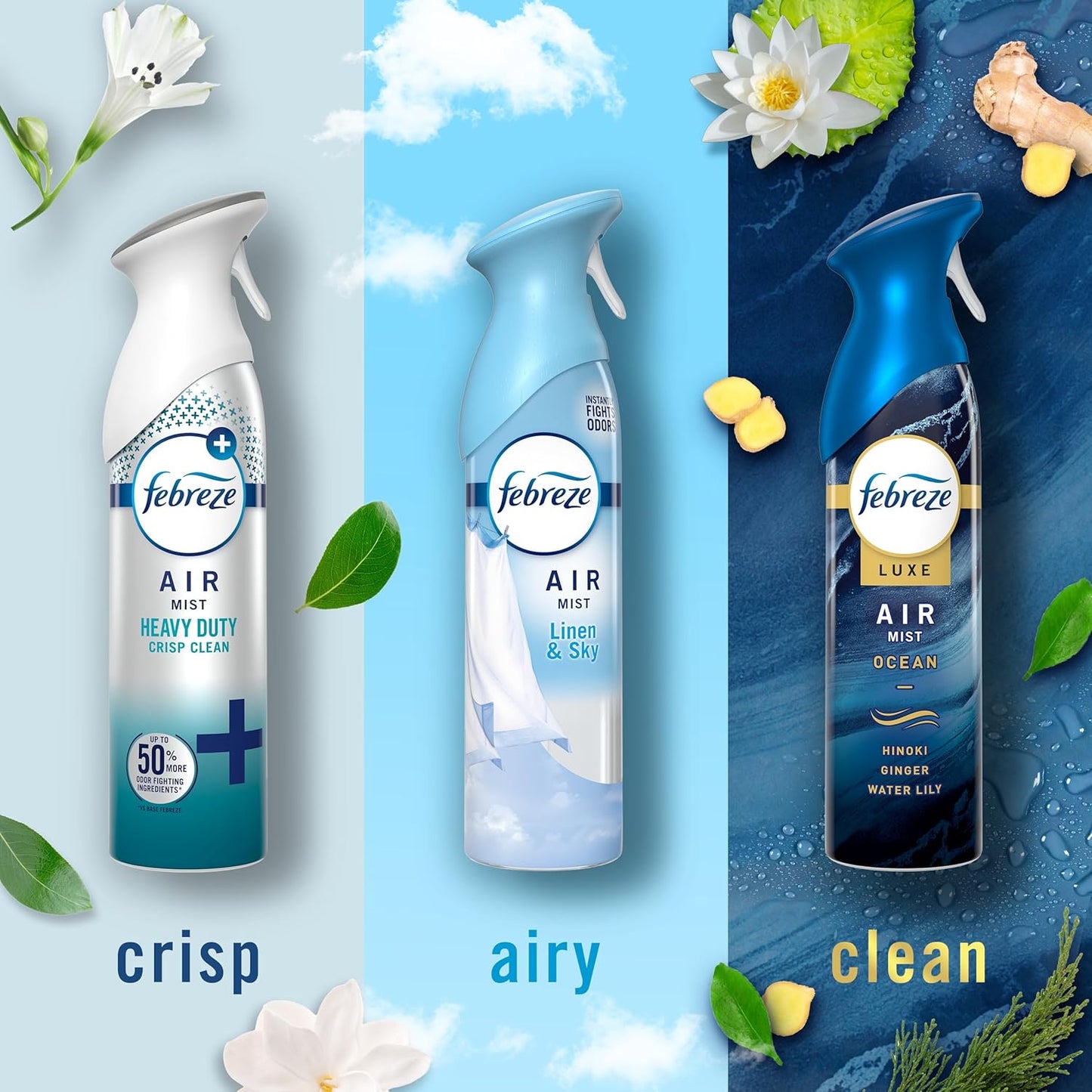 Febreze Air Mist, Air Freshener Spray, Odor Fighting Room Spray, Deodorizer for Home Bathroom Kitchen Office Apartment Dorm Room Classroom, Kitchen Base Mix, 8.1oz, 3ct