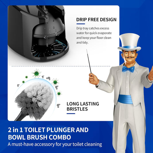 MR.SIGA Toilet Plunger and Bowl Brush with Holder, Heavy Duty Toilet Brush and Plunger Set for Bathroom Cleaning, White, 1 Set