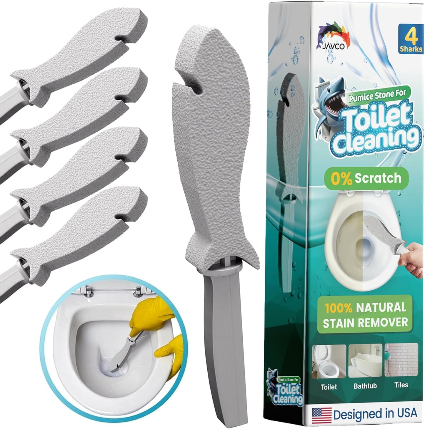 JAVCO Pumice Stone for Cleaning with Handle (2 Pack) – Scrubbing Stone for Porcelain, Ceramic and Tile, Pumiceshark for Toilet Cleaning (2, small pack)