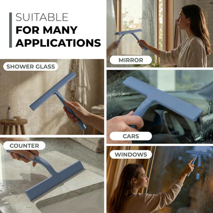 GÜTEWERK Silicone Shower Squeegee for Glass Doors & Mirrors with Stainless Steel Core, Streak-Free & No-Squeak Window Cleaning, 3-in-1 No-Drill Mount (Hook/Suction/Adhesive), Black, 9''