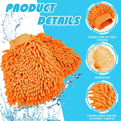 Toulite 8 Pcs Car Wash Mitt Chenille Microfiber Wash Mitt Double Sided Glove Cleaning Drying Mitts (7.48 x 10.24 Inch,Bright Colors)