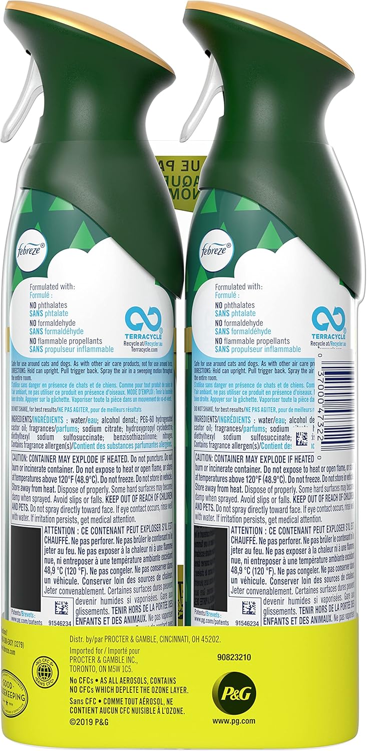 Febreze Air Mist Air Freshener Spray, Odor-Fighting Room Spray, Air Fresheners for Home and Bathroom and Kitchen, Aerosol Can, Mountain Scent, Purple, 8.8oz (Pack of 3)