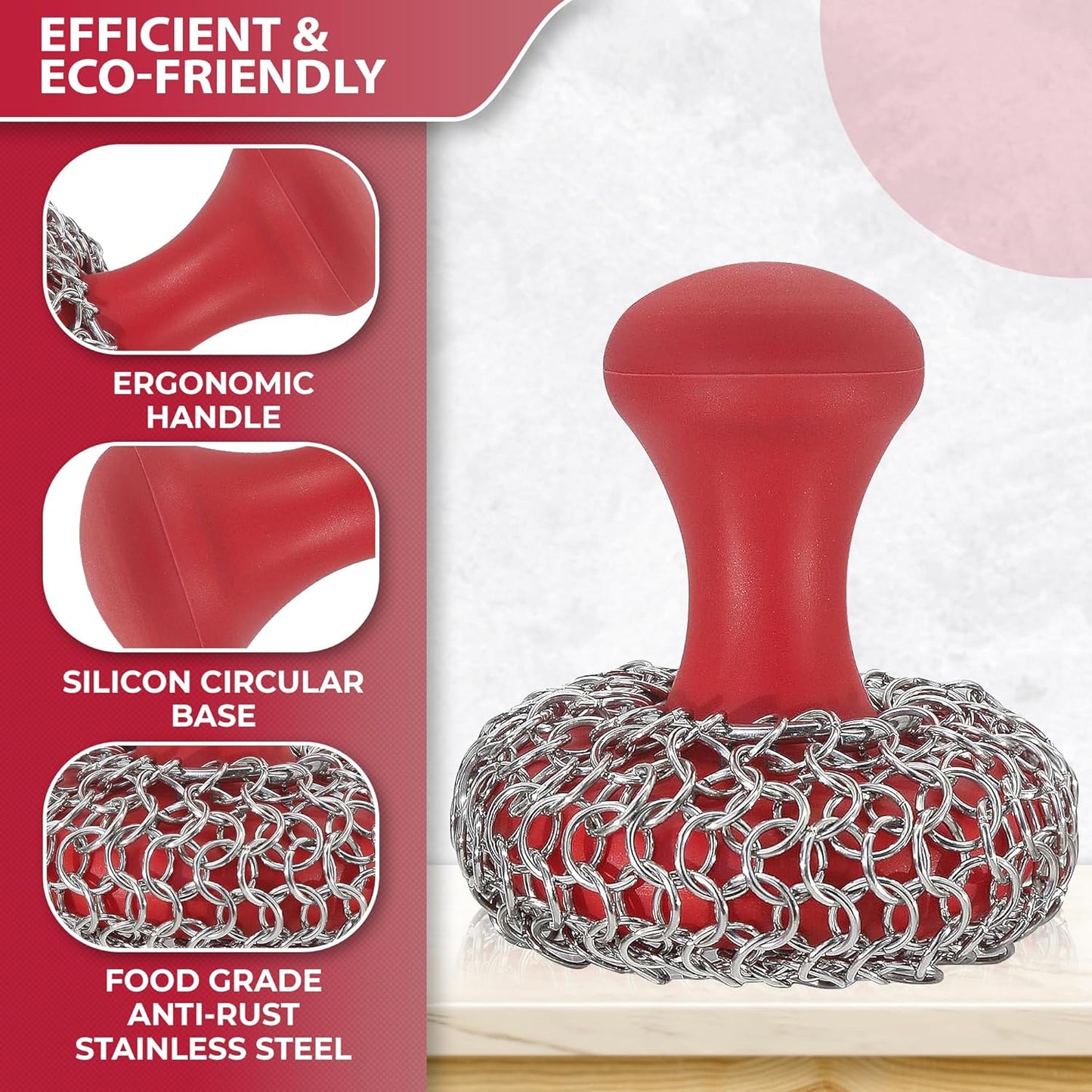 Cast Iron Scrubber Chainmail - 316L Cast Iron Cleaner Scrubber and Bamboo Cloth Set - Chain Mail Scrubber - Stainless Steel Chainmail Scrubber for Skillet, Pan, Dutch Oven - Essential Accessory