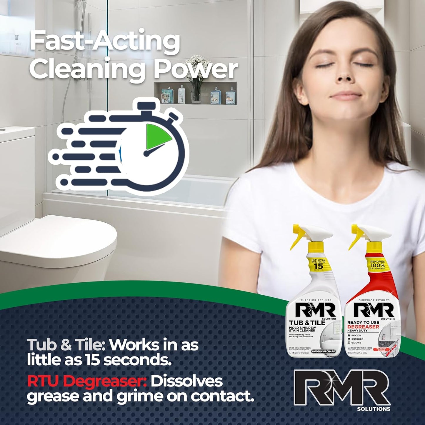 RMR Grime To Shine System – Tub & Tile Stain Remover + Ready to Use Degreaser, 2-Step Bathroom and Surface Cleaning Bundle for Tile, Grout, Shower, Counters, Floors and More, 2–32 Oz Bottles