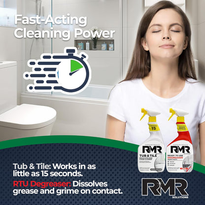 RMR Grime To Shine System – Tub & Tile Stain Remover + Ready to Use Degreaser, 2-Step Bathroom and Surface Cleaning Bundle for Tile, Grout, Shower, Counters, Floors and More, 2–32 Oz Bottles