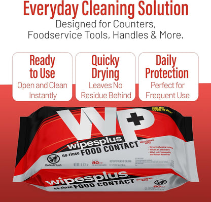 WIPESPLUS Cleaning Wipes All Purpose Food Contact - No Rinse, No Residue, Quick Dry Formula, Disinfecting Wipes For Restaurants, Foodservice, Schools - Canister, 100 Count, (Pack of 12)