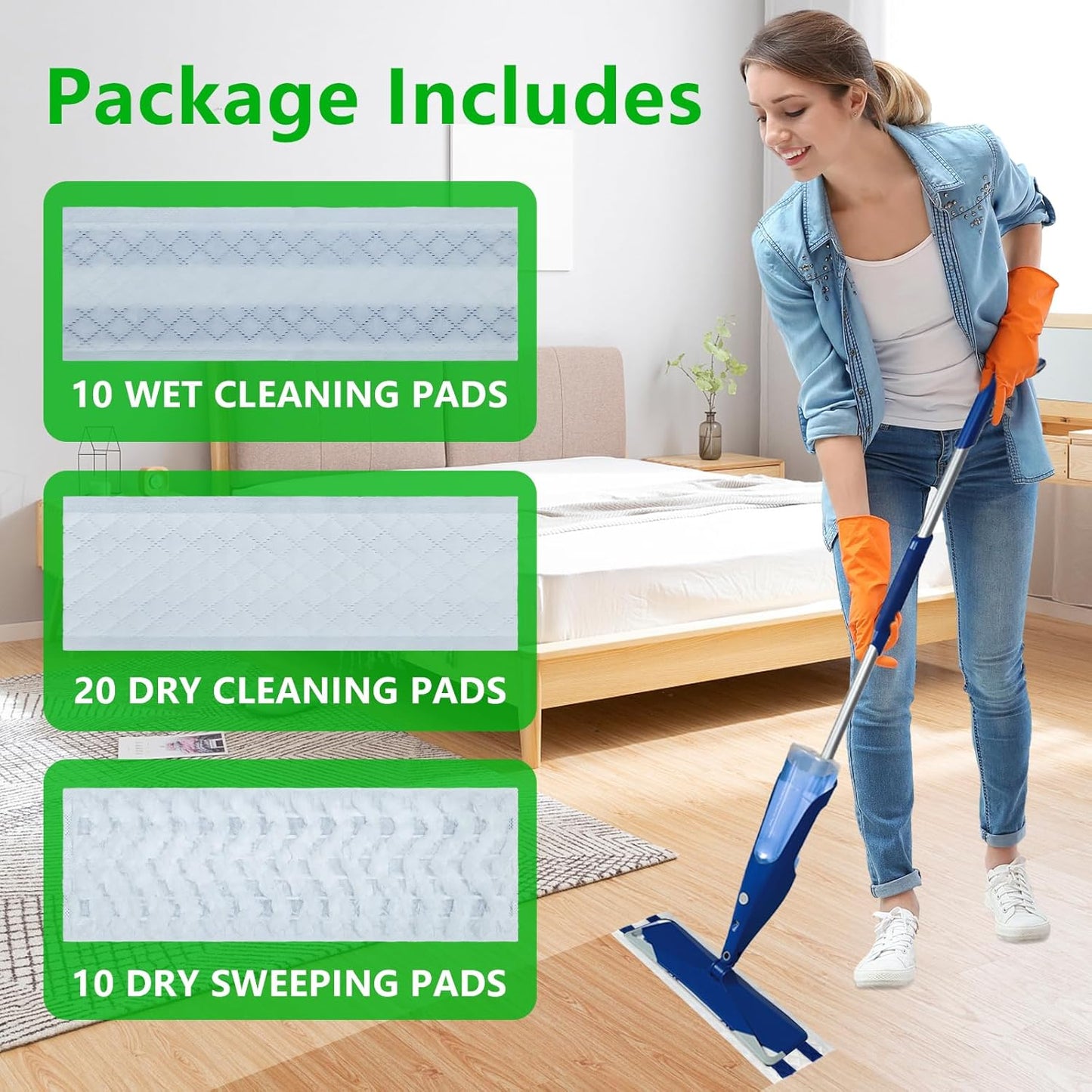 40 Count Dry+Wet Hardwood Floor Cleaner Pads for Bona Mop Replacement Pads XL Disposable Wet Cleaning Pad Multi Surface Floor Pads Refill Compatible with Bona, Rubbermaid, Libman and Swiffer Power Mop
