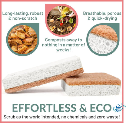 bioGo 12 Pack Natural Biodegradable Kitchen Sponges - Eco-Friendly, Compostable, Cellulose Dish - Compostable - Biodegradable - Cellulose Sponge