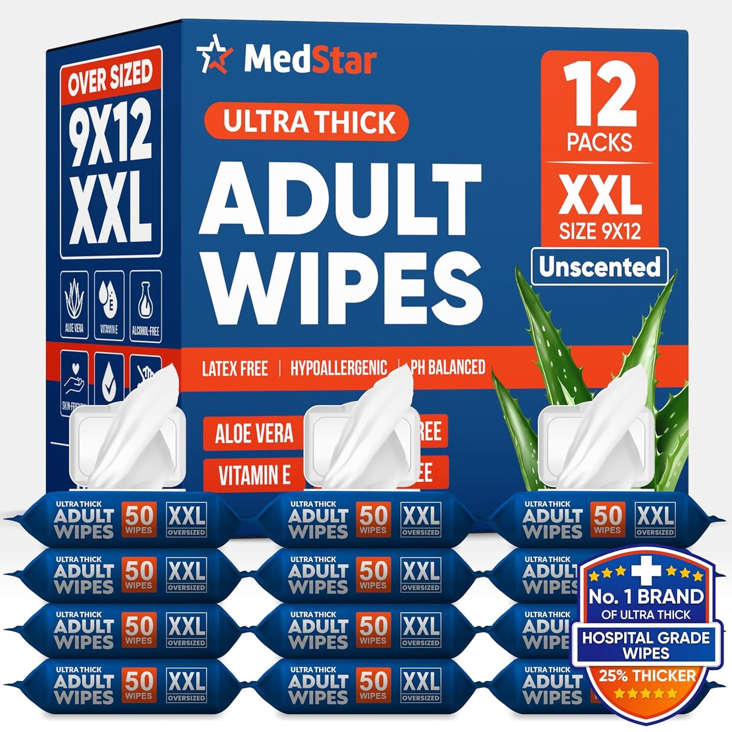 Adult Wipes for Elderly 4 Pack - Extra Large Extra Thick No-Rinse Bathing Wet Wipes for Adults - Incontinence Shower Alternative Disposable Washcloths - Fragrance-Free XXL