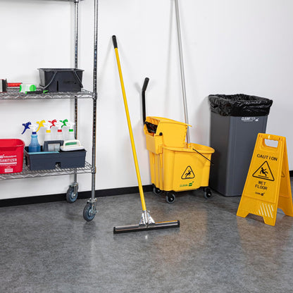 Restaurantware RW Clean 54.3 Inch Non-Slip Handle For Floor Squeegee - Hanging Loop Durable Yellow Iron Handle