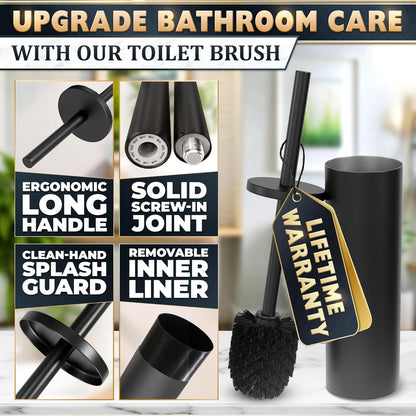 Stylish Stainless Steel Toilet Brush and Holder Set - Silver Toilet Bowl Brush and Holder with Splash Cover, Sturdy Bristles, Corrosion & Scratch Resistant - Elegant Design, Effective Deep Cleaning