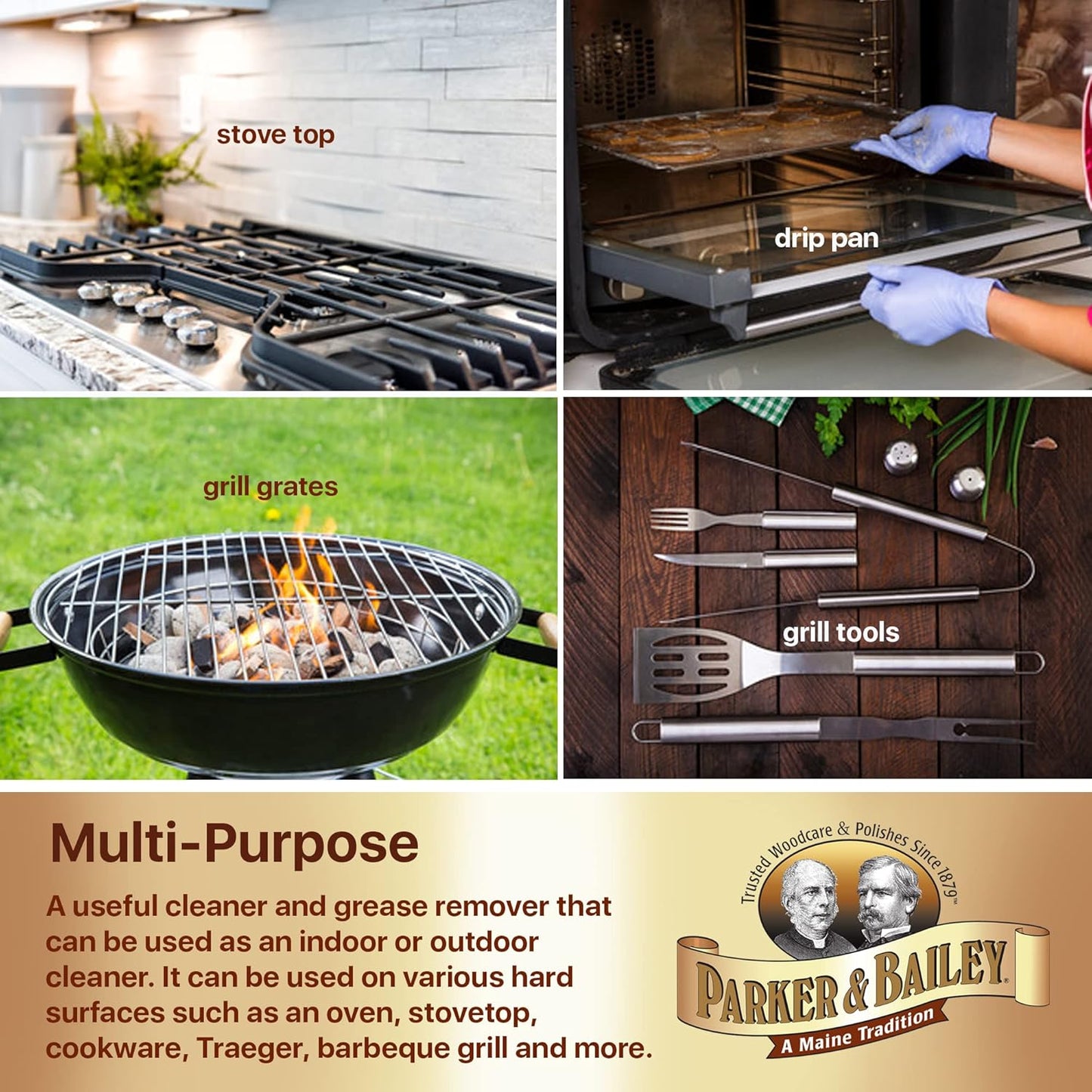 Parker & Bailey Grill Cleaner and Degreaser - BBQ Grill Cleaner Degreaser Cleaner Heavy Duty Countertop Cleaner Stainless Steel Cleaner Glazed Tile Cleaner Cleaning Supplies for Grease and Grime