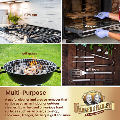 Parker & Bailey Grill Cleaner and Degreaser - BBQ Grill Cleaner Degreaser Cleaner Heavy Duty Countertop Cleaner Stainless Steel Cleaner Glazed Tile Cleaner Cleaning Supplies for Grease and Grime