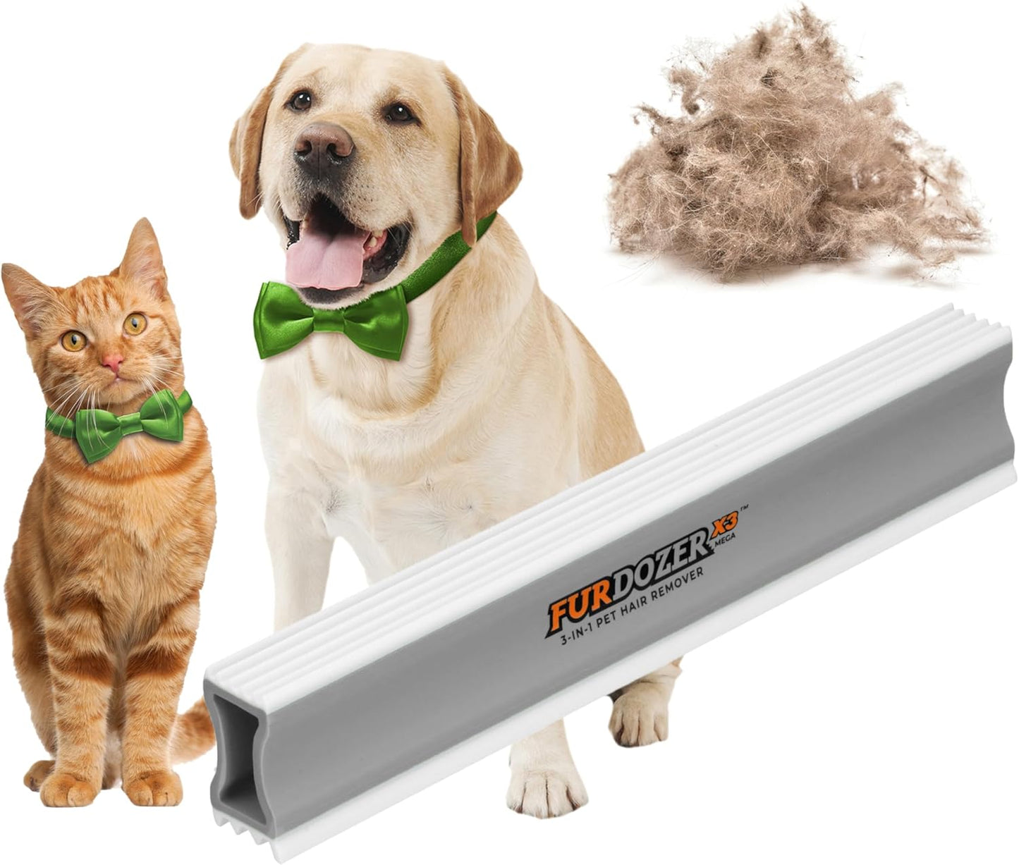 FurDozer Pet Hair Remover & Auto Detailing Tools - Cat & Dog Hair Remover for Carpets, Car Interiors, Couches, Bedding, & Pet Furniture (Gray, X3 PRO - 5" Long)