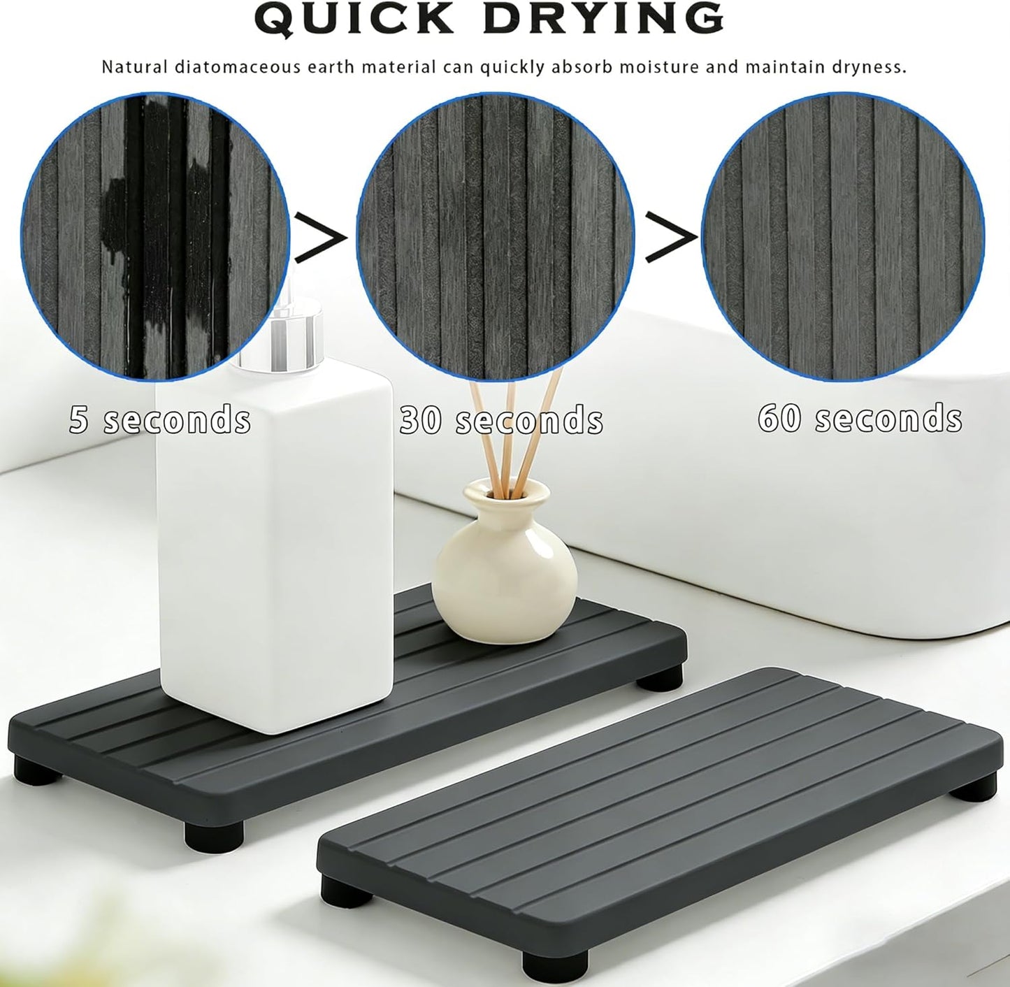 Instant Dry Sink Tray, Anti-Slip Stone Sink Caddy, Durable Kitchen Sink Organizer, Quick Dry Water Absorbing Stone Tray for Bathroom Counter, Stone Soap Tray -Dark Gray