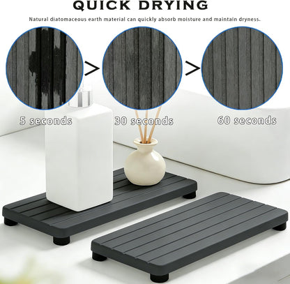 Instant Dry Sink Tray, Anti-Slip Stone Sink Caddy, Durable Kitchen Sink Organizer, Quick Dry Water Absorbing Stone Tray for Bathroom Counter, Stone Soap Tray -Dark Gray