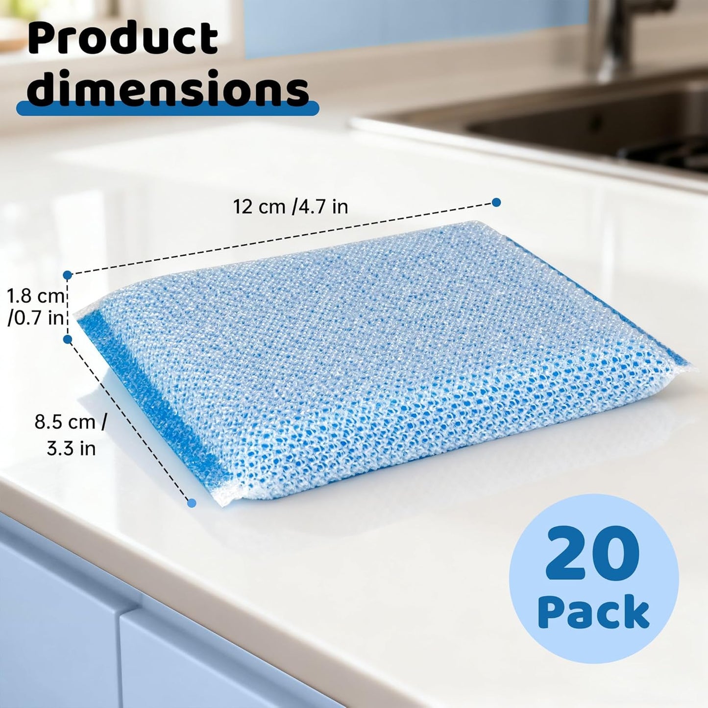 20 Pack All-Purpose Kitchen Sponges, Non Scratch, for Washing and Cleaning Dishes, Non-Stick Cookware, Premium Scrubbers, Ideal for Kitchen, Bathroom