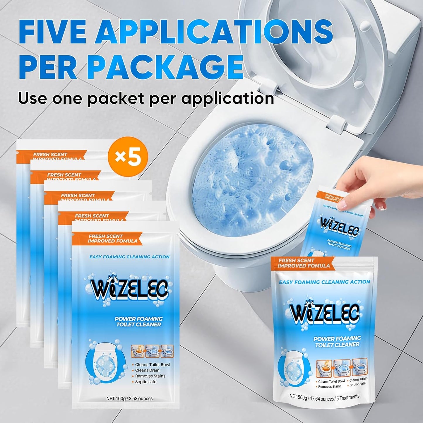 Toilet Bowl Cleaner Powder, Freshness Toilet Bowl Cleaner, Foaming Bathroom Sink Cleaner, Self Activating 5-Pack