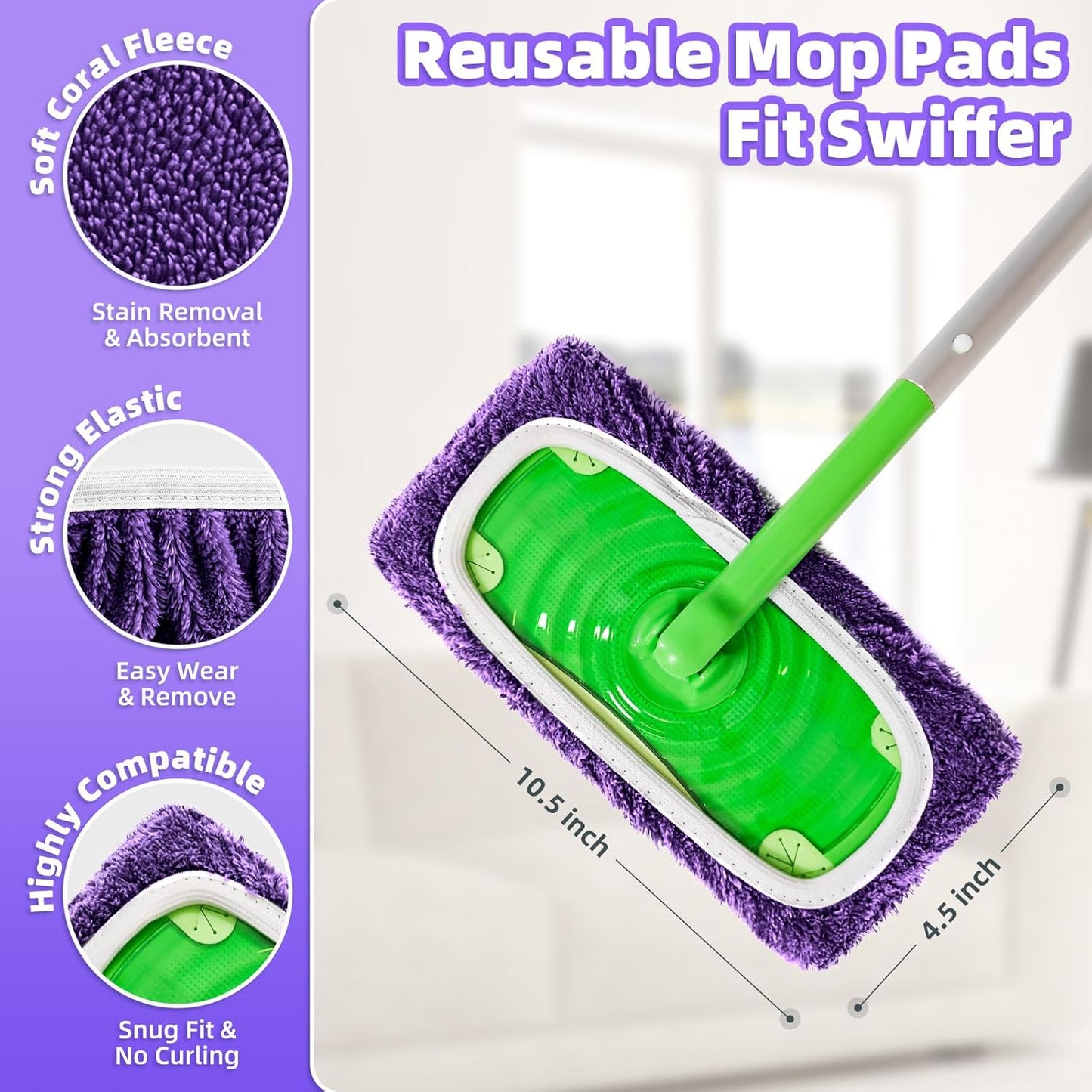 Reusable Mop Pads Compatible with Swiffer Sweeper Mop, Microfiber Dry Sweeping Cloths & Machine Washable Wet Pads Refill for Use on All Sealed Floors - Stone, Hardwood, Laminate & Tile (6 Blue)