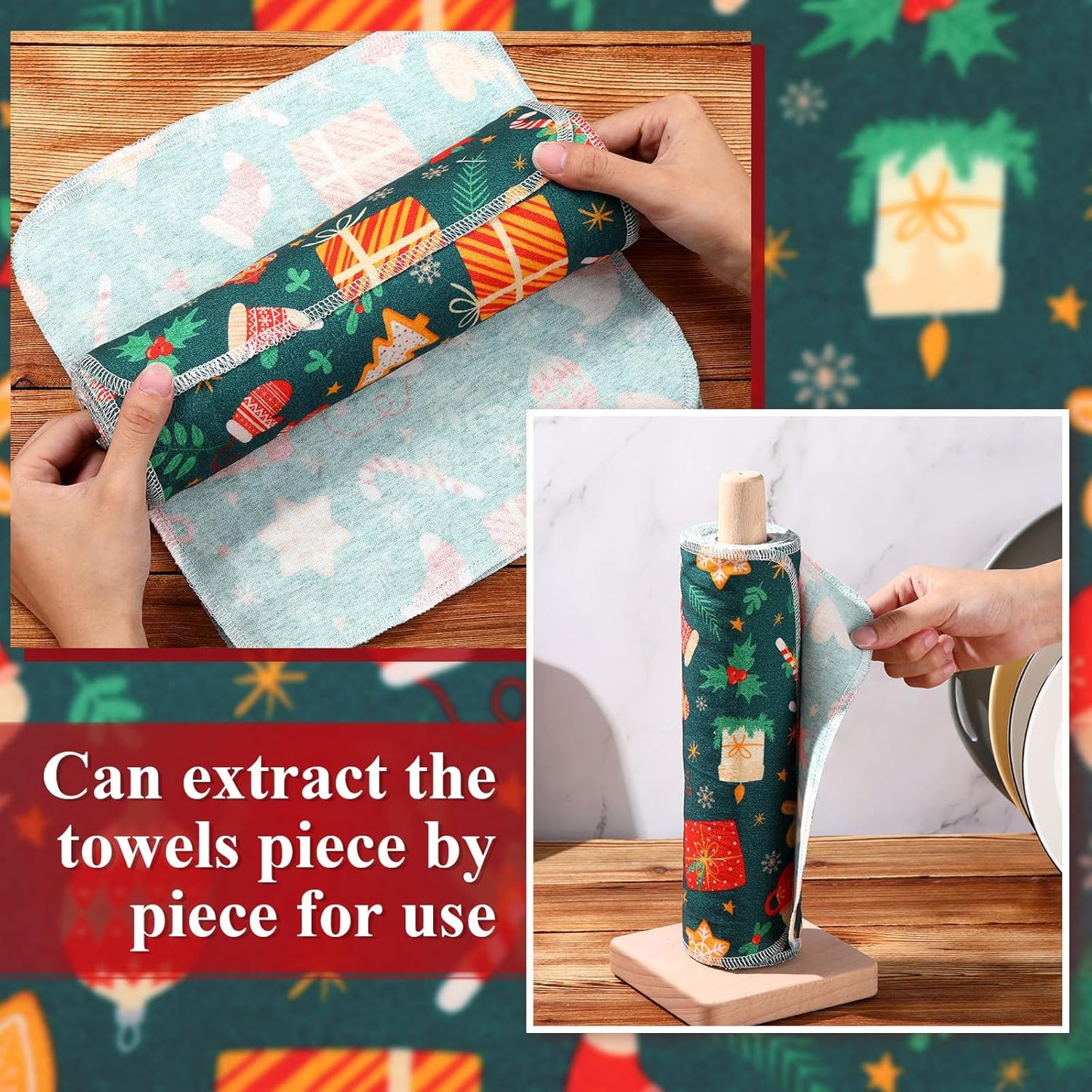 Redbaker 50 Pcs Reusable Paper Towels Paperless Reusable Cotton Cloths Toilet Absorbent Washable Paper Towels with Roll Kitchen Dishcloth for Kitchen Paperless Dishcloths(Stripe)