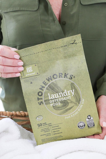 Grab Green Stoneworks Laundry Detergent Pods, 100 Count, Birch Branch Scent, Plant and Mineral Based, Cleans Deeply, Eliminates Odors, Fights Stains