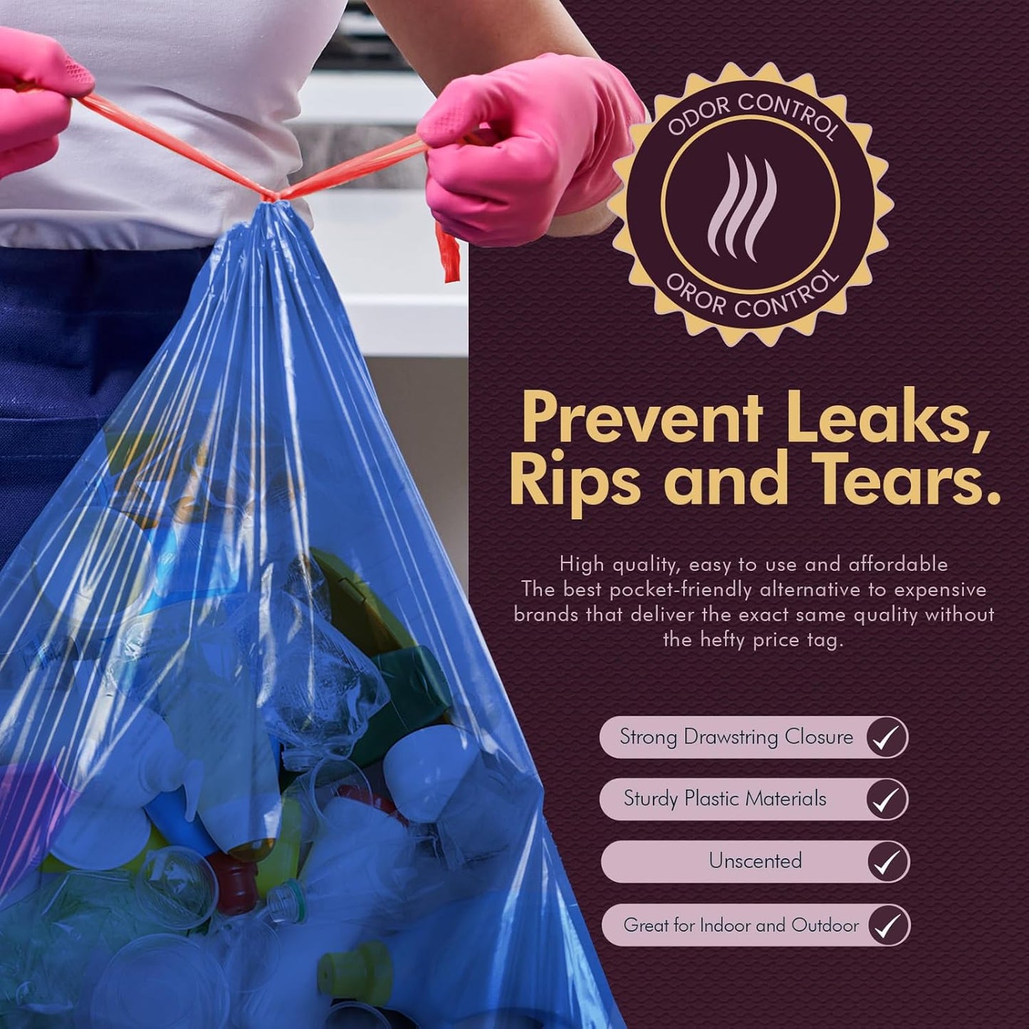 PAMI Recycling Tall Kitchen Drawstring Trash Bags- Extra-Strong Plastic Garbage Bags- Thick Trash Can Liners For Kitchen & Outdoor Bins- 2ft x2ft Unscented Trash Bags (13 Gallon – 60 Count – Clear)