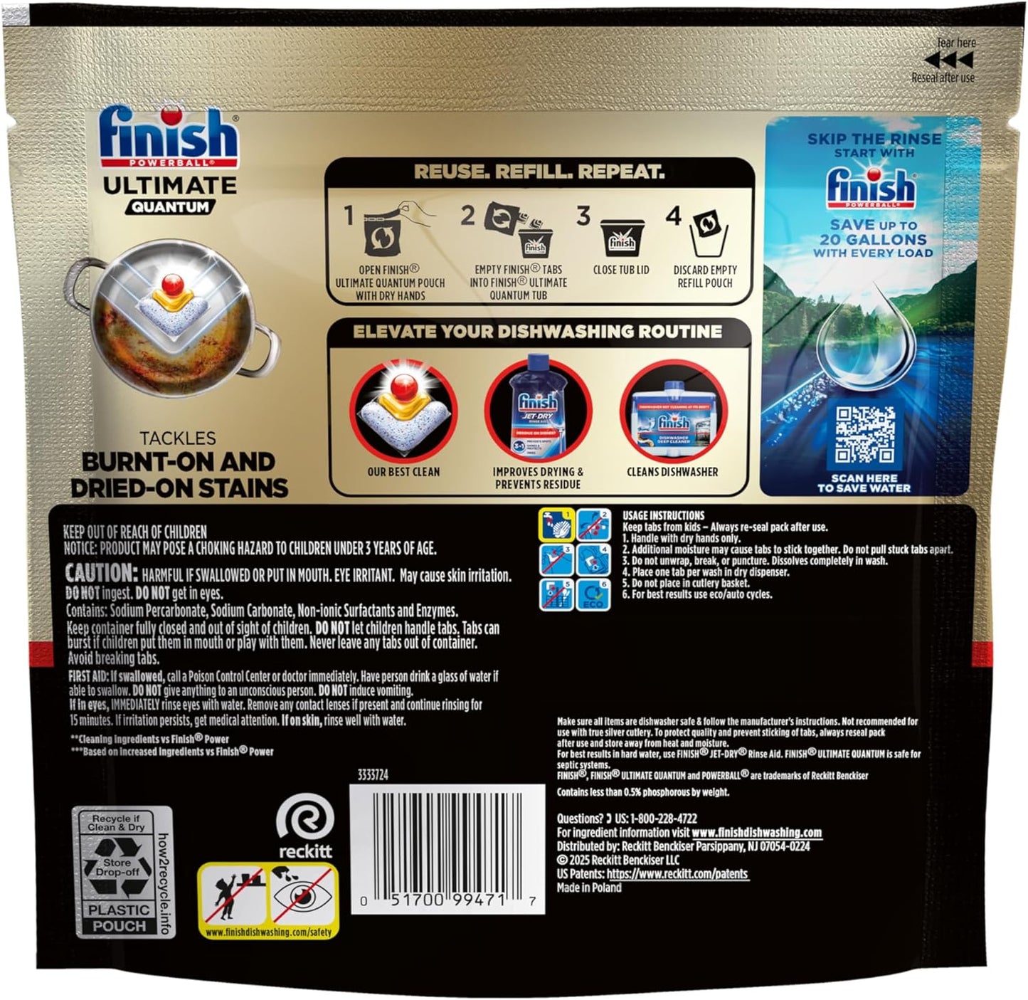 Finish Ultimate Infinity Shine Dishwasher Pods, No Pre-Rinse Dishwasher Detergent Soap Removes Burnt-On Stain, with Protector Shield & CycleSync Technology, Degreasing & Scrubbing Power, 62 Count