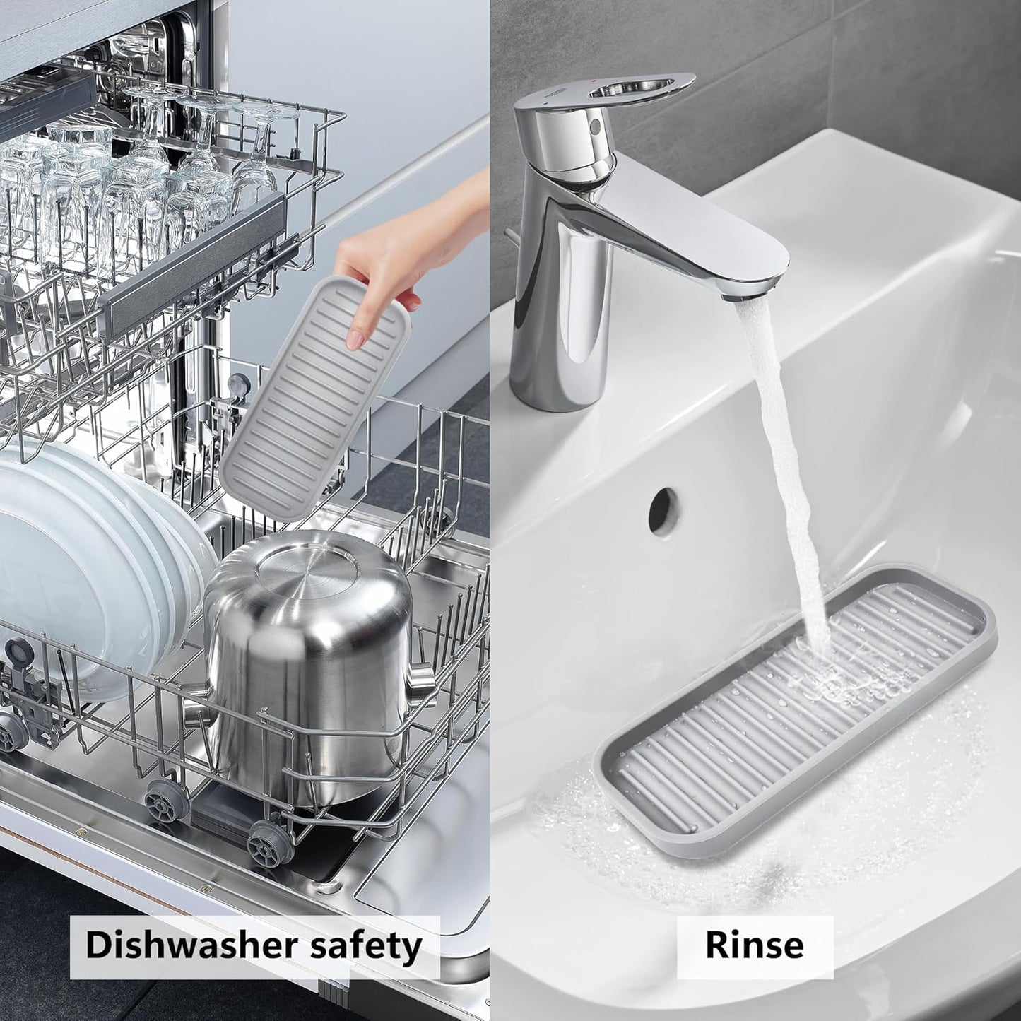 Silicone Sponge Holder Kitchen Sink Organizer Tray Dish Caddy Soap Dispenser, Scrubber Spoon Holder,Dishwashing Accessories 2 Pack (White)