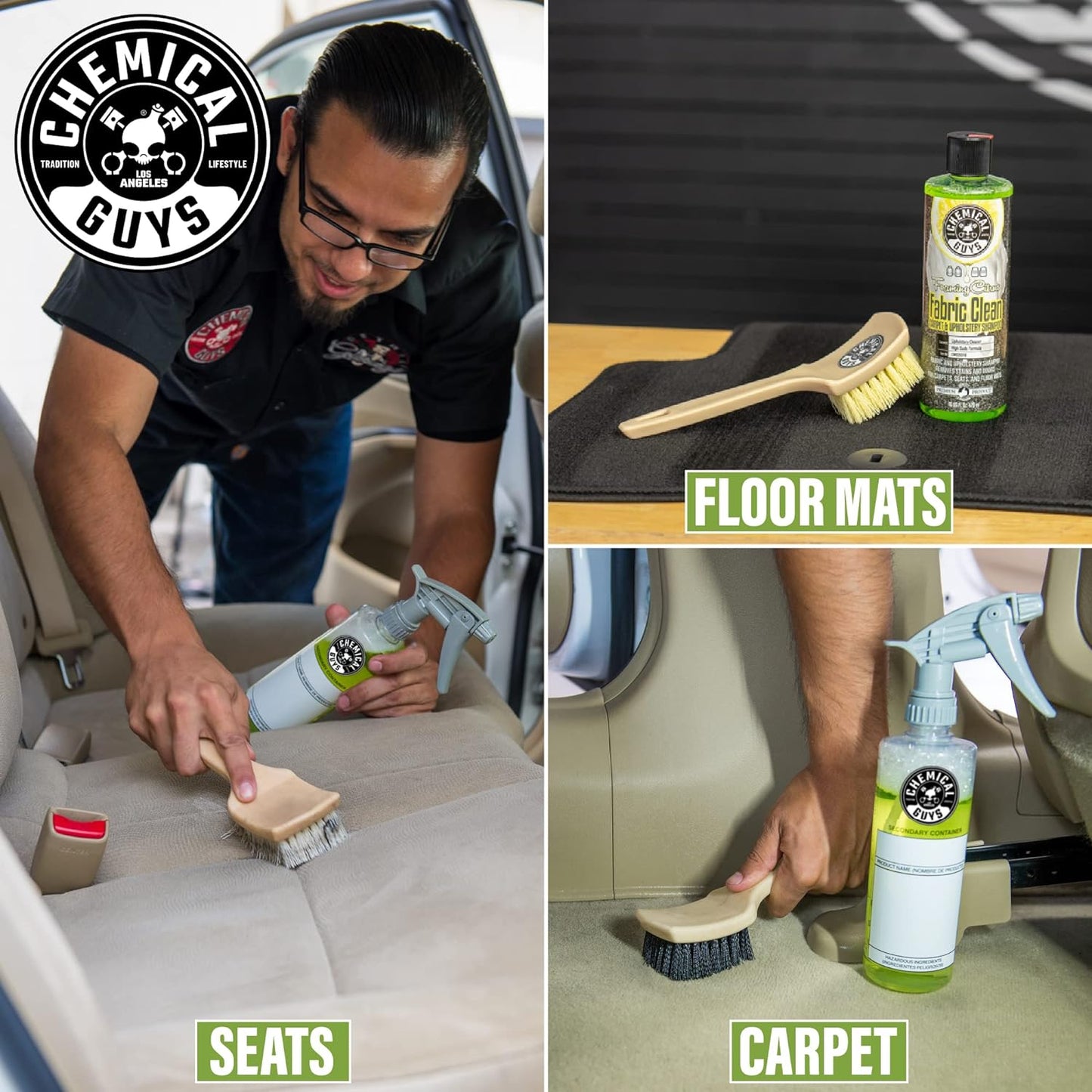 Chemical Guys Foaming Citrus Fabric Clean Drill Brush Kit - High Foaming Stain and Odor Remover, Upholstery, Floor Mat & Car Carpet Cleaner, Deep Cleans & Deodorizes, Citrus Scent - 16 fl oz