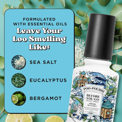 Poo-Pourri Before-You-Go Toilet Spray, Fresh Sea Salt, 4 Fl Oz, Up to 200 Uses, Bathroom Odor Deodorizer, Plant-Based with Essential Oils, for Home or Work, Sea Salt, Bergamot & Eucalyptus Scent