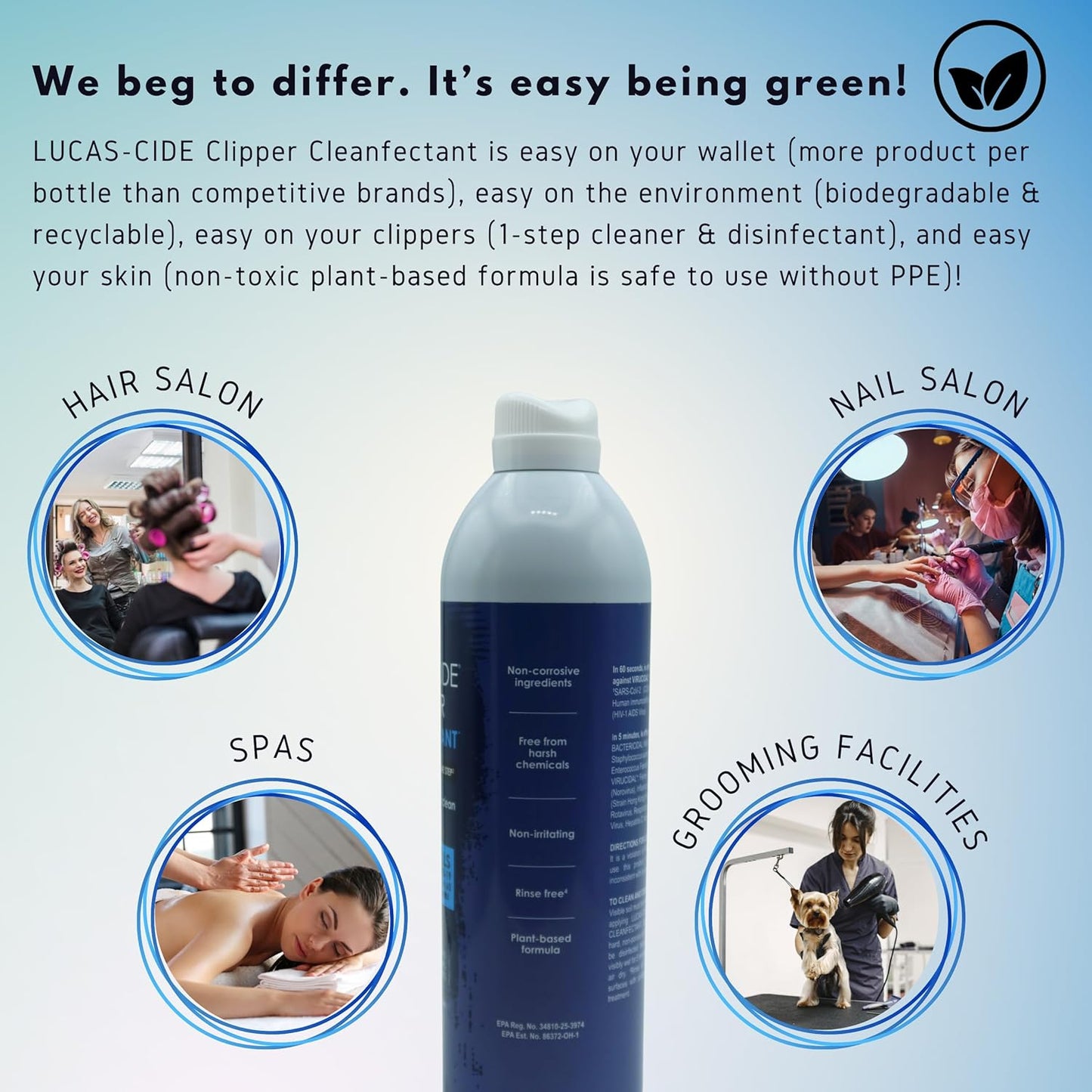 LUCAS-CIDE Clipper Cleaner Disinfectant and Lubricating Spray for Clippers and Blades - 16 Fl Oz