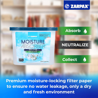 ZARPAX Moisture Absorber Activated Charcoal 10.5 oz/300g | Removes Moisture, Damp, Humidity & Odors | Odor Absorber | Moisture Trap for Bathroom, Closet, Kitchen & Small Spaces | Set of 6