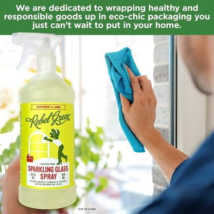Rebel Green Sparkling Glass Spray - Streak-Free Natural Glass Cleaner for Windows, Mirrors, and Surfaces - Lavender & Grapefruit Scent - 16 oz - 2 Pack
