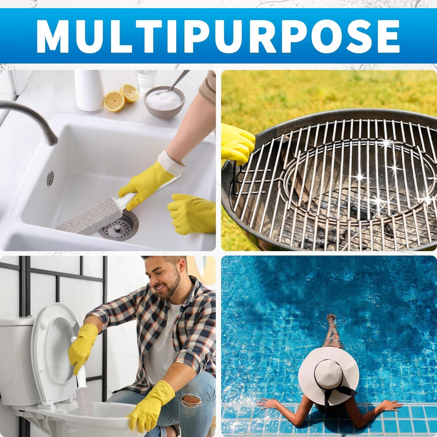 4TH Pumice Stone Toilet Bowl Cleaning Stick with Extra Large Handle,Cleans Away Limescale Stain,Hard Water Rings, Calcium,Iron and Rust. Remover for Tile/Bath/Kitchen - 2 Pack