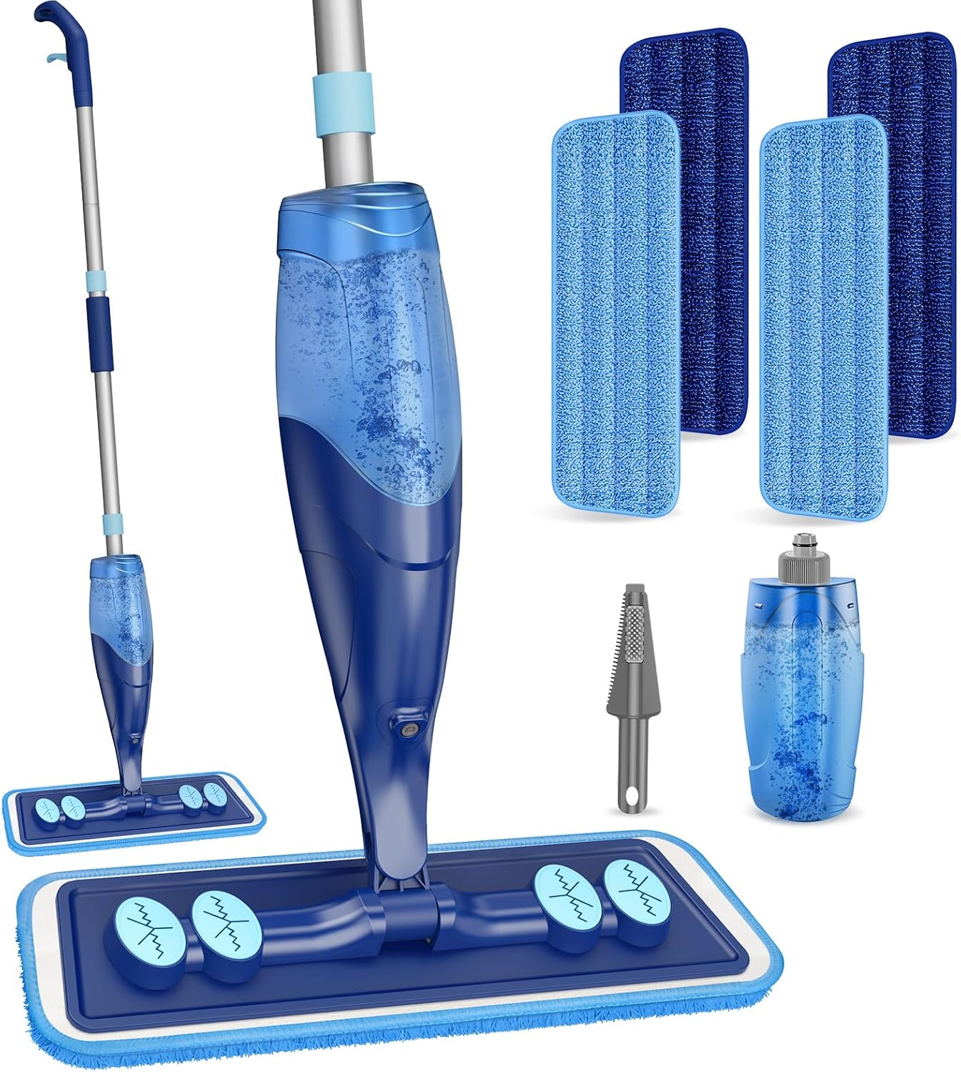 Spray Mops for Floor Cleaning - Wet Dry Mops with 2 Washable + 2 Disposable Pads for Swiffer Powermop - Refillable Bottle for Hardwood Tile Home Kitchen - Absorbs Pet Hair Dust Stains