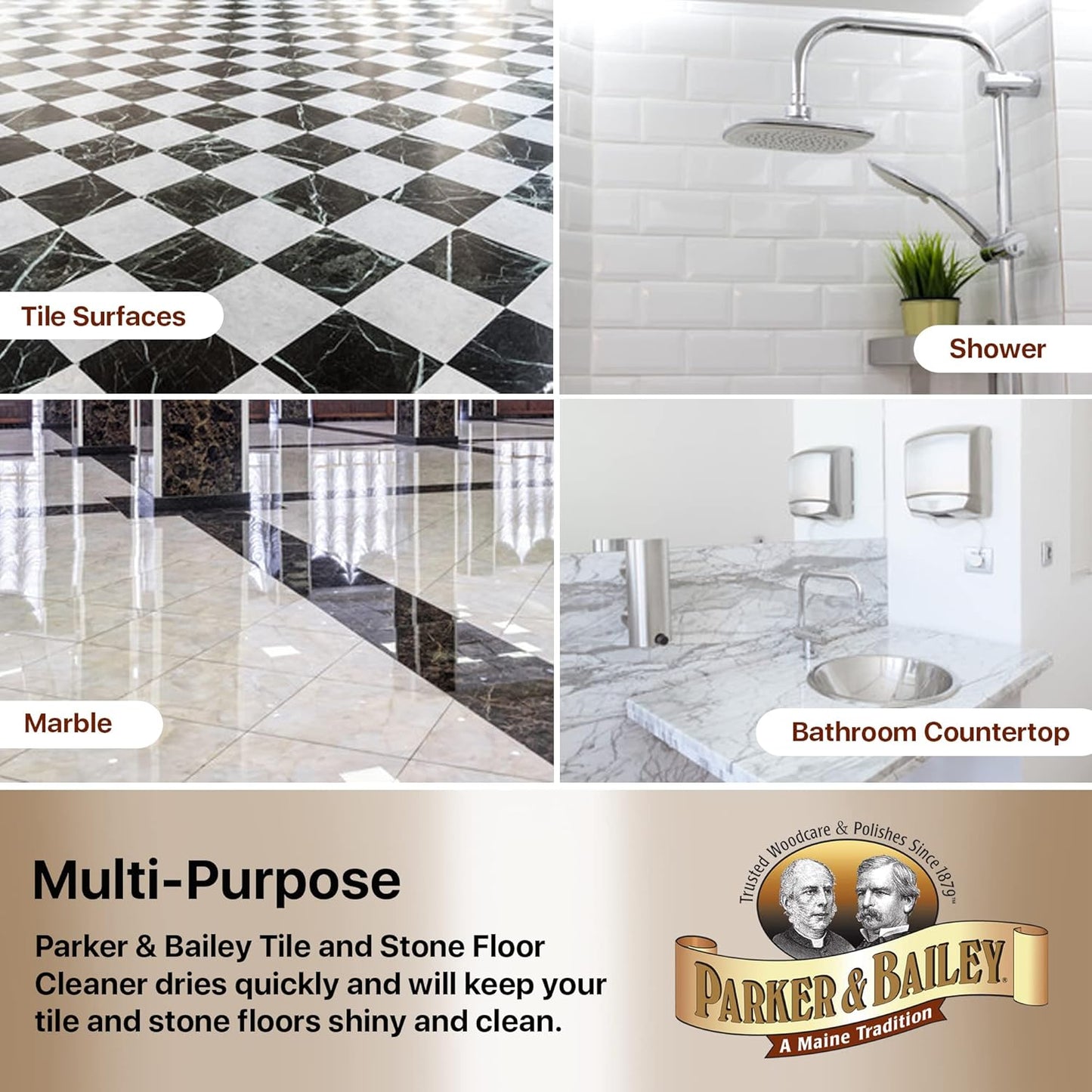 Parker & Bailey Tile & Stone Cleaner - Granite Countertop Kitchen Island Cleaning Spray Marble Tile Slate Quartz Daily Granite Bathroom Counter - 32 oz