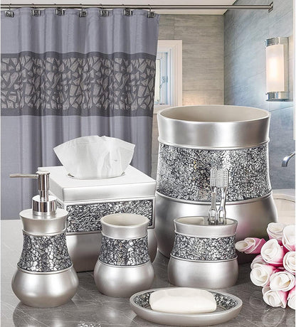 Creative Scents Crackled Glass Toilet Brush with Holder - Silver Toilet Bowl Cleaner Brush and Holder - Good Grip, Deep Cleaning, Decorative Design Compact Toilet Bowl Scrubber
