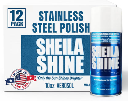 Sheila Shine 12 x 10oz Stainless Steel Cleaner and Polish With Cloth - Cleans, Polishes & Protects Kitchen Appliances, Refrigerators, Sinks, Ovens & Grills - Stainless Steel Fridge Cleaner