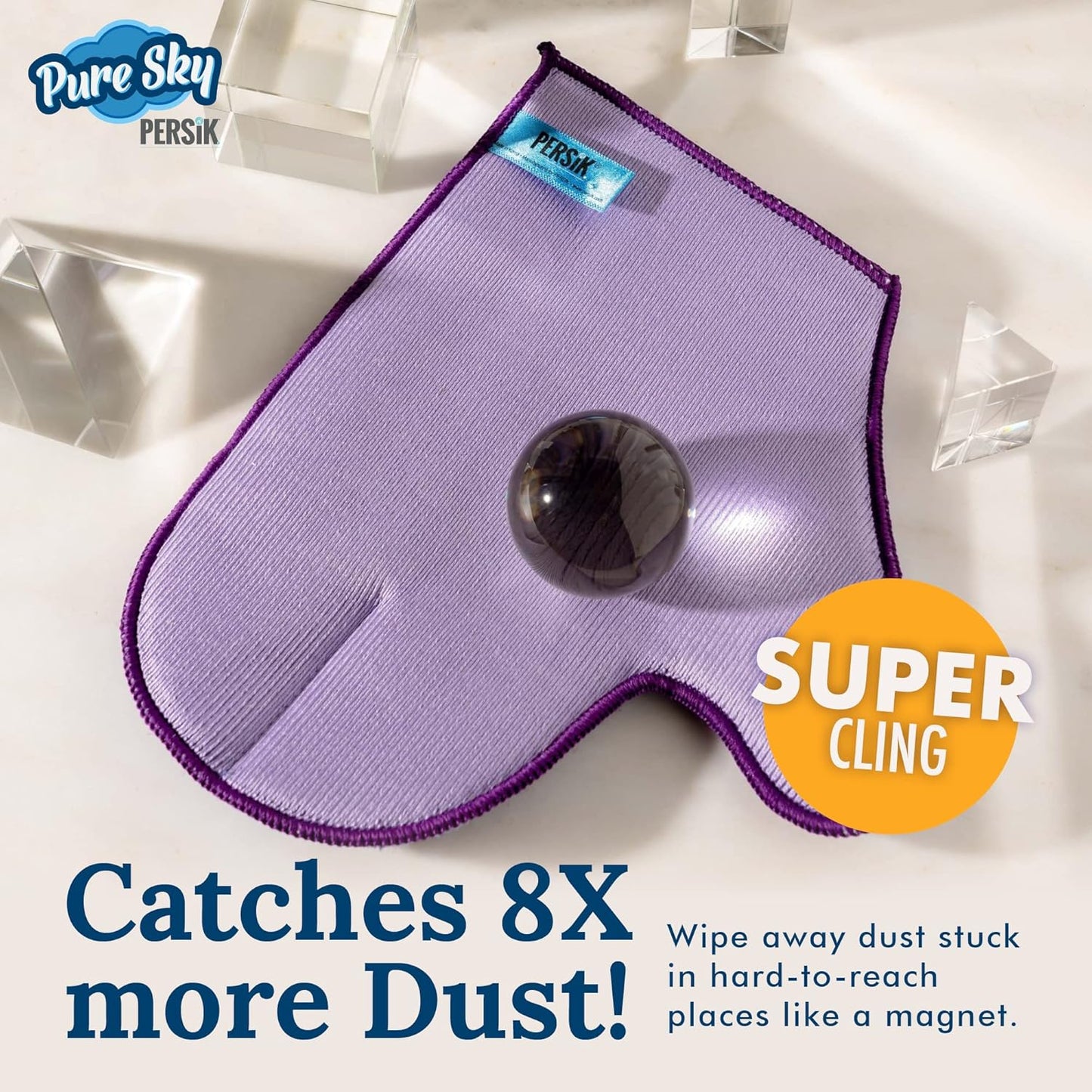 persik Pure-Sky Microfiber Glove Dusting Mitt - Ultra Microfiber Cleaning Cloth Glove - JUST ADD Water No Detergents Needed - Use for Cleaning Furniture, Home
