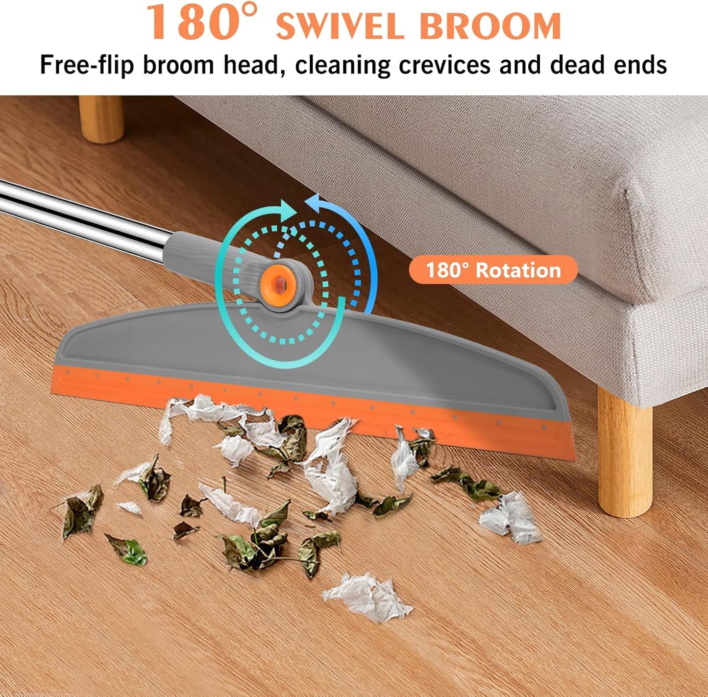 Multifunction Silicone Broom, 54 Inch Long Handle Silicone Floor Squeegee Broom, Sweep and Scrape 2 in 1 Household Cleaning Rubber Broom for Floor, Bathrooms, Kitchens, Showers, Tile, Pet Hair, Glass