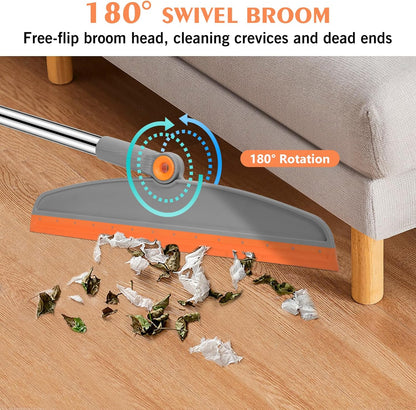 Multifunction Silicone Broom, 54 Inch Long Handle Silicone Floor Squeegee Broom, Sweep and Scrape 2 in 1 Household Cleaning Rubber Broom for Floor, Bathrooms, Kitchens, Showers, Tile, Pet Hair, Glass