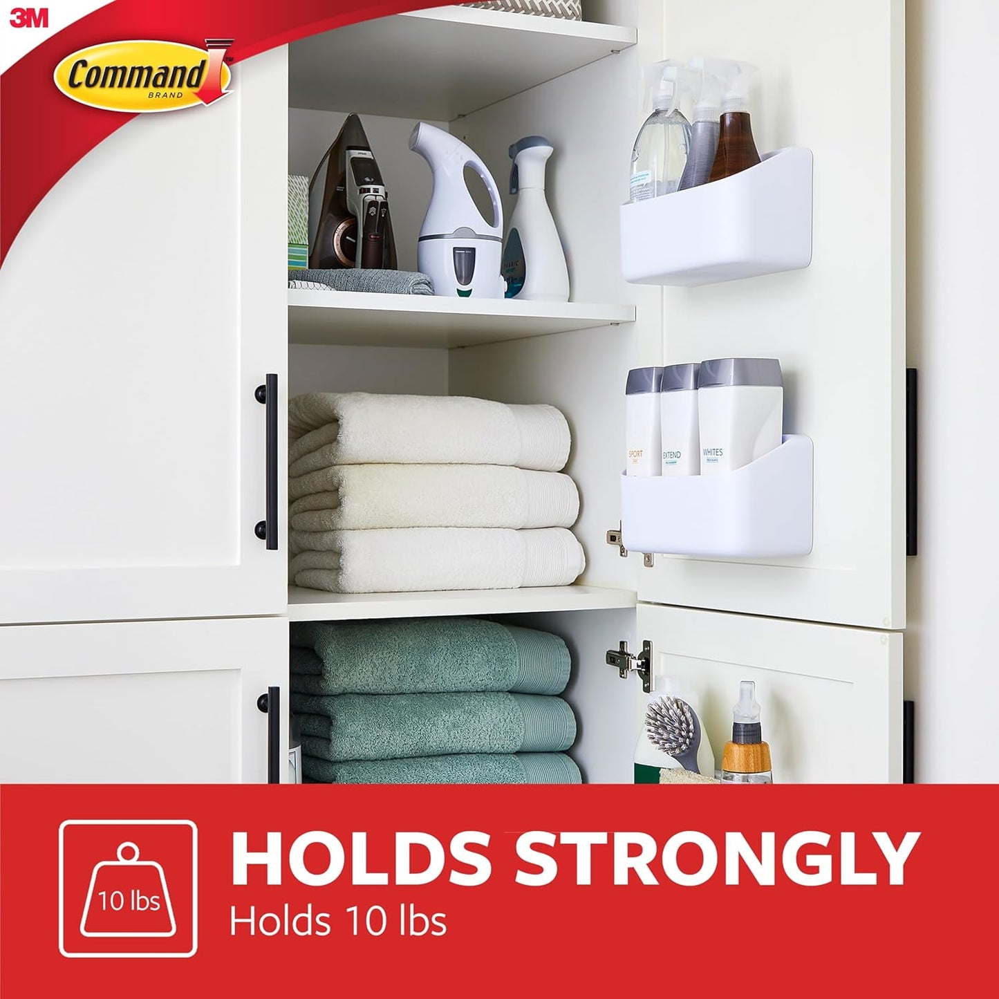 Command 10 Lb Large Organizing Caddy with 4 Strips, 9.91" x 3.38" x 5.15", Heavyweight Damage-Free Hanging for Organizing Cleaning Supplies, Closet, and Pantry